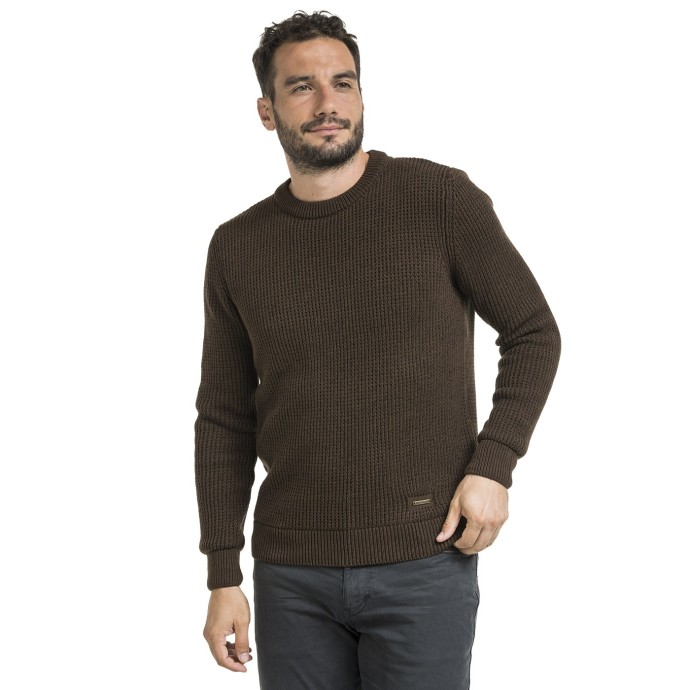 Bushman Herren-Pullover mit Rippstrickmuster dunkelbraun