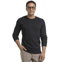 Herren-T-Shirt aus Baumwolle aus Jacquard-Strick mit langen Ärmeln schwarz
